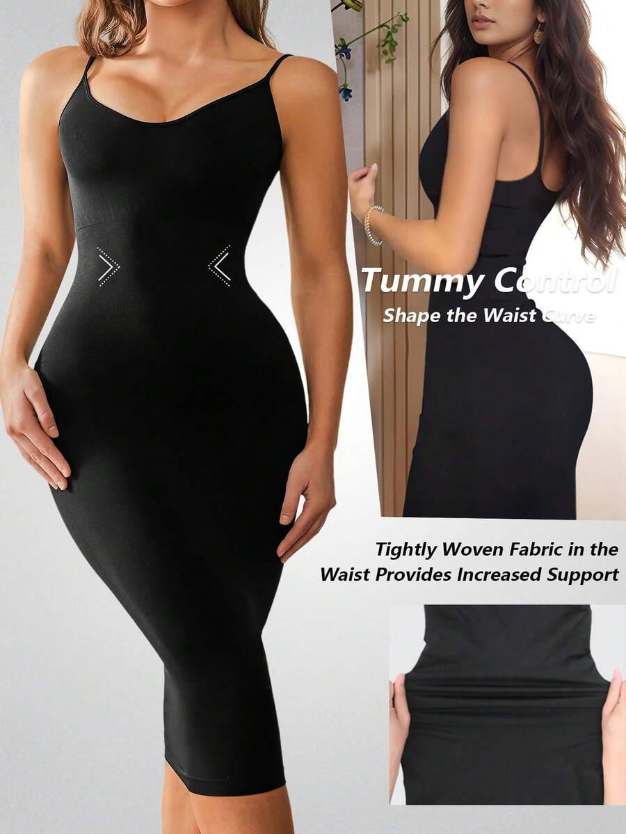 Women Slimming Bodycon Waist Cincher Tummy Control Shapewear Dress - Black - View 1