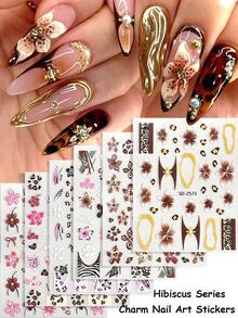 2 Stücke 3D Leopard Muster Hibiskus Blumen Nagelaufkleber, charmantes Leopard Muster Hibiskus Lilie Nagelkunst Design, selbstklebende Nagelaufkleber, Y2K süßes Design, elegante Nageldekoration, DIY Nagelstudio Zubehör, Nagelbedarf - Verschiedenfarbig - Übersicht 1