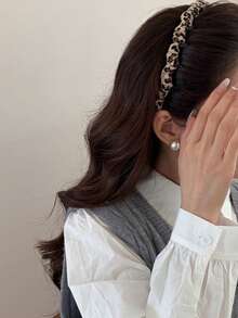 1 pieza Diadema ancha con estampado de leopardo, diadema tejida de unicolor, accesorio de moda para el cabello adecuado para el uso diario de las mujeres, aro para el cabello