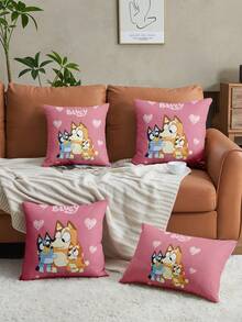 Bluey 1/2/4pcs Brui Pillow Case, Soft Decorative Pillow Cover, Linen Pillowcase, Bedding, Brui Cartoon Pattern Pillowcase, Zipper Closure, Suitable For Sofa, Bedroom, Living Room Home Decor - Multicolor - View 2