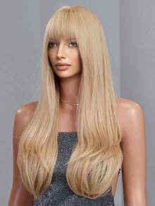 Tóc giả màu vàng dài 26 inch, thích hợp cho nữ giới sử dụng hàng ngày, tóc thẳng dài, làm từ sợi tổng hợp, chịu nhiệt, dễ thương và đa năng. - Vàng - Xem 6