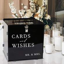 Black Acrylic Card Box With Slot & Lock, DIY Large Wedding Card Boxes For Reception, Elegant Money Envelop Gift Cards Box For Party Wedding Birthday Baby Shower Graduation Table Decor - Black - View 4
