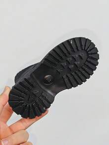 1 双婴儿 PU 皮革拼布平底踝靴，轻便防滑耐用鞋底，适合冬季穿着 - 黑色 - 查看 9