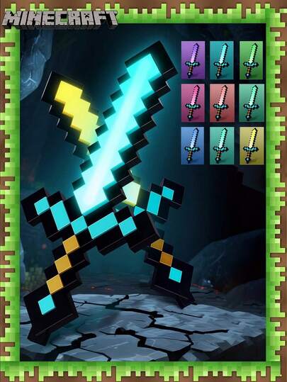 Minecraft 1 pezzo Lampada spada con diamante laser, lampada da parete a tema gioco MC con effetto spada, luce notturna, fornita di cavo di ricarica e interruttore nascosto, bella e pratica, doppia funzione 2 in 1, effetto luce in movimento, posizionabile ovunque, cambio di colore multiplo, perfetta come regalo per mamma, papà, nonna, padre, insegnante, sorelle, decorazione natalizia!