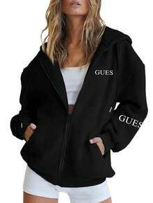 Women's Casual Loose-Fitting Hooded Sweatshirt, Pullover, Fashionable, Casual, Comfortable And Simple. - Black - View 3