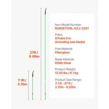 Manual Pole Saw, 118-809.3 Cm Extendable Pole Tree Pruner, Sharp 65Mn Steel Blade, Lightweight Fiberglass Handle Pole, Double-Hook Saw For High Branch Trimming, Pruning Tool For Palms, Shrubs - 綠色 - 查看 7