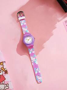 1 件可爱、时尚、精致休闲蝴蝶图案石英硅胶表带儿童手表，适合青少年、学生、万圣节礼物、生日礼物