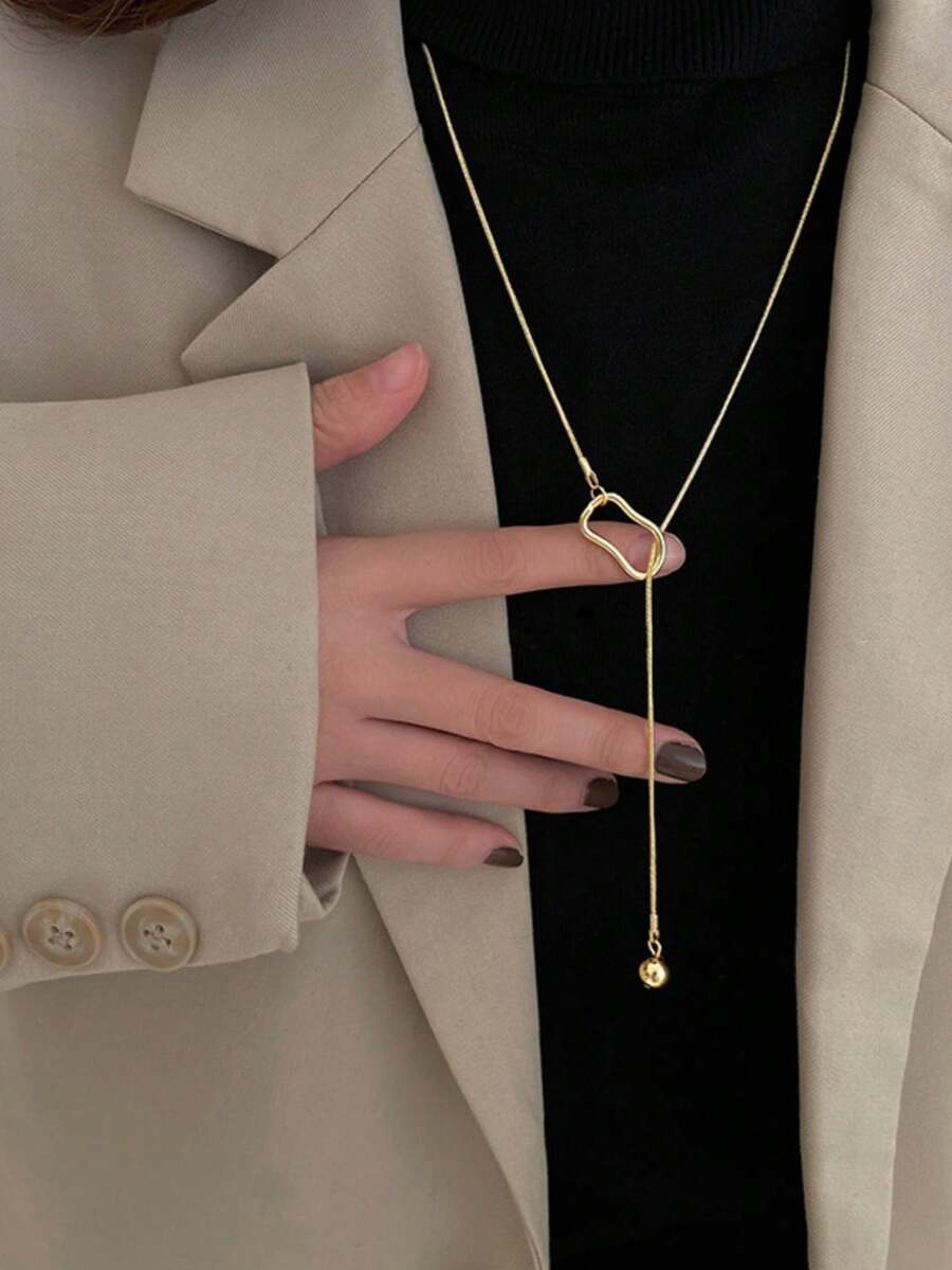 1 pieza Cadena minimalista de sudadera con bola, collar con diseño geométrico hueco para mujeres