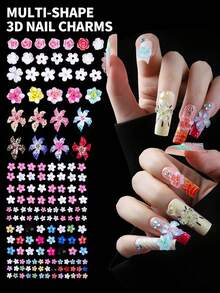 24 Grid Nail Charms, Nail Art Kit With Multi Shapes Nail Charms And Gems, Flatback AB Nail Rhinestones, Colorful 3D Hawaii Flowers Nail Jewels Clear White Pink Gold Pearls Flatback Resin Jelly Rhinestones And Gems For DIY Nail Design Crafts Make Up