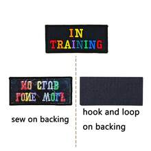 Personalisieren Sie einen frischen Regenbogen-Text-Namensaufnäher, die Farbe ist so bunt wie ein Regenbogen, und die Anbringung kann durch Bügeln, Handsticken oder Klettverschluss erfolgen. - mehrfarbig - Übersicht 4