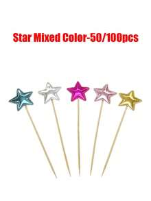 50/100 件闪闪发光的心形纸杯蛋糕装饰，蛋糕装饰插件，色彩鲜艳，非常适合婚礼、周年纪念、生日、派对、订婚和新娘送礼会，优雅的蛋糕装饰，营造气氛，创意心形、星星、皇冠、耳形设计，不同风格，不同场景，多种风格可供选择，必备品