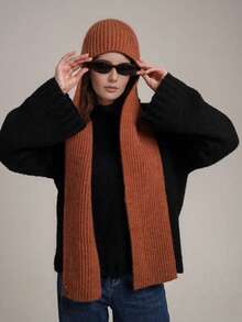 1 szt. Damski, jednokolorowy, swobodny, dzianinowy szalik z kapturem, miękki i wszechstronny, odpowiedni na wyjścia, do codziennych dojazdów, jesień/zima