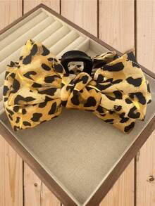 1 Piece Of Gold Border Print Leopard Print Bow Hair Clip, Large Back Head Hair Clip, Fashionable And Stylish Hair Accessory, Hair Claw, Ladies' Autumn And Winter Hair Accessory Winter Hair Clutch Elegant Claw Clips