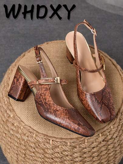 WHDXY 1 双女式方头基本款一脚蹬高跟鞋，性感 7 厘米粗跟正装鞋，适合办公室、空乘人员、正式场合