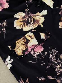 HOMEYEE Floral Print Single Button Blazer - Black - View 4