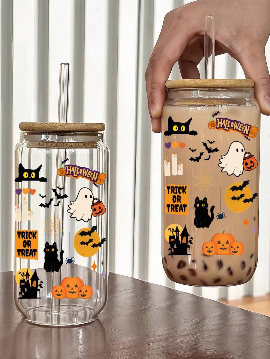 1 szt. wielokrotnego użytku kubek ze słomką do kawy, napojów gazowanych i napojów mrożonych – najlepszy wybór na prezent na Halloween