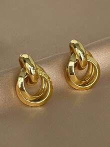 6pcs/Set Vintage Minimalist C-Shaped Multi-Layer Petite Geometric Metal Stud Earrings Set, Versatile For Daily And Holiday Wear - Multicolor - View 2