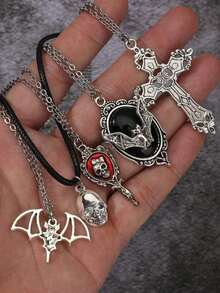 Bộ 5 vòng cổ phong cách Gothic Rock cổ điển - Dơi, Mặt trời, Ngôi sao, Mặt trăng, Thánh giá, Đầu mèo, Kiếm, Rắn, Thánh giá đá đen, Gương đầu lâu, Trái tim đầu lâu, Đá quý hình bàn tay đầu lâu, Ngôi sao, Nhện, Thiết kế ngôi sao lớn dành cho nam và nữ, Trang sức thời trang Bohemian, Phụ kiện Halloween - Ngôi sao - Xem 7