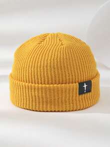 MAKEFGE 1pc Unisex Outdoor Autumn/Winter Casual Warm Personalized Cross Patch Soft Comfortable Elastic Beanie Knit Hat Skull Cap Pullover Hat Suitable For Daily Wear - B - View 9