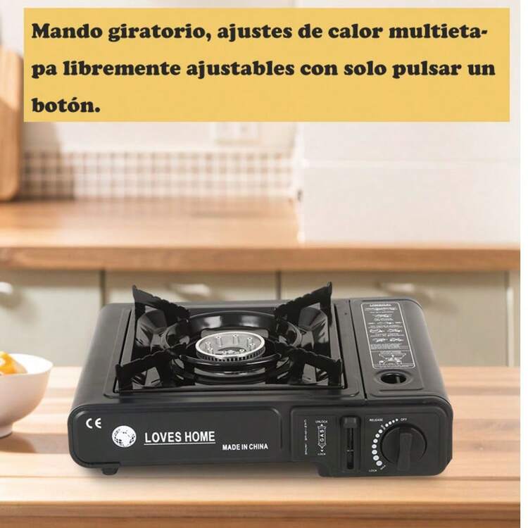 Estufa Camping, Estufa Portátil de Gas, Parrilla de gas portatil con estuche de transporte, con Encendido automático, para Acampar, Picnic, Fiesta al aire libre, Barbacoa(Negro) - Tipo de Enchufe A USA (110-127V) - Añade 7
