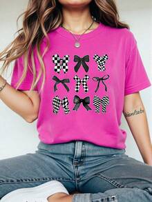 Damen Lässig Kurzarm Rundhals T-Shirt