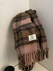 1pc Ladies' Autumn And Winter New Retro Maillard Scarf, Outdoor Versatile Warm And Thick Atmosphere Scarf Shawl, Couple Plaid Tassel Scarf, Suitable For Men And Women Women Winter Scarves