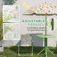 AIYAPLAY Children Table And Chair Set With Adjustable Parasol, 2 Folding Chairs, Picnic Table, Fox Pattern Outdoor Patio Set, For Ages 2-5 Years, Green - Green - View 4
