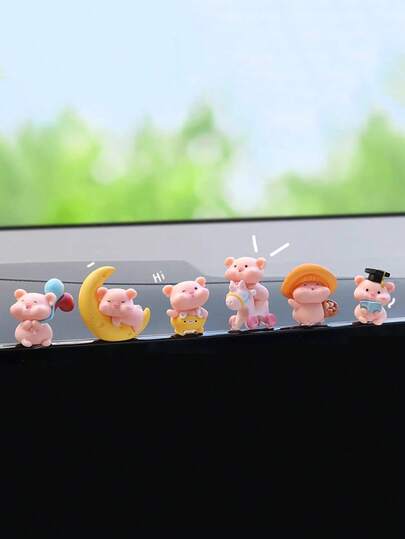 6/8pcs Cute Little Pig Car Accessories Dashboard Decorations Car Interior Decorations Ornaments