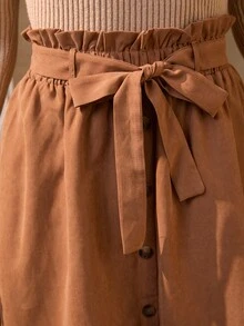 Wildy Women Casual Solid Paperbag Waist Belted Skirt - Rust Brown - View 5