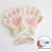 1 Pair Of Cute Cat Paw Plush Half-Finger Gloves - Soft, Thickened, Warm, With Cartoon Cat Paw Design, Suitable For Touchscreen Use, Winter Warmth And Outdoor Activities, Winter Gloves/Comfortable Touchscreen Gloves/Soft Fabric