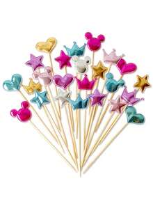 50/100 件闪闪发光的心形纸杯蛋糕装饰，蛋糕装饰插件，色彩鲜艳，非常适合婚礼、周年纪念、生日、派对、订婚和新娘送礼会，优雅的蛋糕装饰，营造气氛，创意心形、星星、皇冠、耳形设计，不同风格，不同场景，多种风格可供选择，必备品