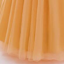 Adolescent Girls' Flower Spaghetti Strap Tulle A-Line Dress For Wedding & Party - V-neck & Mustard Yellow - View 7