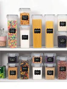 36pcs Pantry Storage Containers,Food Canister For Dry Food, Cereals, Airtight Food Storage Containers With Lids,Flour, Sugar, Ideal For Storage & Dishwasher - 黑與白 - 查看 3