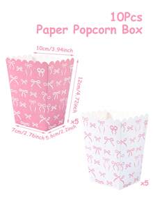10个粉色蝴蝶结纸质爆米花盒，蝴蝶结主题一次性爆米花、薯条、面包容器，适用于一周岁生日派对、迎婴派对、性别揭晓派对、女孩生日派对餐盘、迎婴派对回礼 - 蝴蝶結 - 查看 3