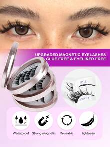MAGEFY 3对/套可重复使用的磁性假睫毛，打造自然妆效，包含1个专业睫毛夹+眉毛修剪器+双头眉刷，无需胶水，易于佩戴和卸除。 - 尖尾漫畫款 - 查看 10