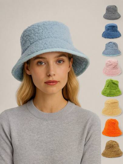 1 Piece Casual Warm Versatile Fluffy Bucket Hat Winter Autumn Outfits. Autumn Winter Bucket Hat, Simple Solid Color Wool Hat, Fashion Women's Hat, People's Day Gift, Winter Outfits.