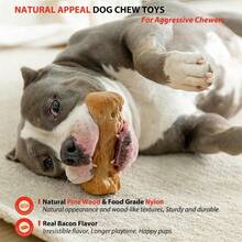Willjoy Dog Chew Toys For Aggressive Chewers, Tough Dog Toys For Aggressive Chewers, Pine Wood And Nylon Indestructible Dog Toy, Bacon Flavor Large Dog Toys To Keep Them Busy - 3 件裝 DuraDumb/RollBall/CurveBone - 查看 4