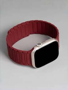 1条男女通用硅胶磁吸表带，兼容苹果手表表带，适用于38mm、40mm、41mm、42mm、44mm、45mm、46mm、49mm系列 - Ultra/11/10/9/SE/8/7/6/5/4/3/2/1系列 - 酒紅色 - 查看 5