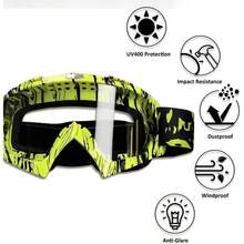 Gafas de motocicleta, gafas de motocross, gafas a prueba de viento y polvo para ATV, gafas de carreras resistentes a los arañazos, gafas de esquí, gafas de protectoras con marco de resina de PU negro y lentes de colores - Marco verde + lente transparente - Ver 7