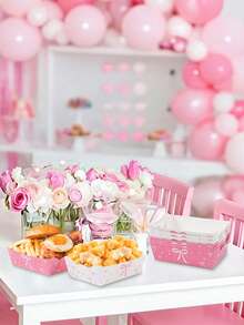 6/12个粉色蝴蝶结纸盘，一次性零食托盘，食品容器，饼干烘焙托盘，爆米花盒，粉色生日装饰，蝴蝶结一周岁生日装饰，粉色蝴蝶结生日装饰，婴儿派对装饰，蜜月旅行用品，性别揭晓派对装饰，露营用品 - 蝴蝶結 - 查看 11