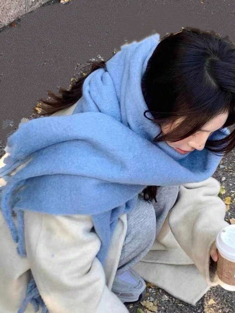 1pc Ladies' Autumn And Winter Simple Solid Color Soft And Sticky Scarf, Outdoor Plush Warm Versatile Shawl Scarf - Multicolor - View 9