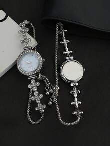 Flower Rhinestone Inlaid Pull-Out Ladies Watch, Customized Engraved Watches