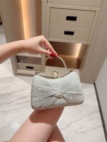 1pc Glittery Bow Design Mini Box Clutch Bag, Elegant Luxury Rhinestone Decor Evening Dress Purse, Charming Party Handbag, Glamorous Ladies' Clutch For Formal Events, Suitable As Holiday Gift, Comes With Detachable Shoulder Chain - Silver - View 4