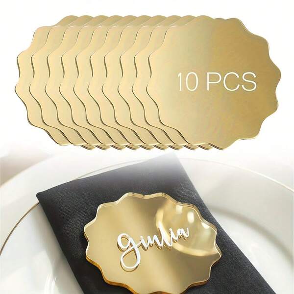 1/10/20pcs Mirror Golden Acrylic Place Cards - 3.2 Inch Circular Wavy Design, Smooth Edge Table Signs For Wedding, Engagement, Christmas, New Year, Diwali Decor - Elegant DIY Name Cards For Centerpieces & Table Settings, Wedding Table Decorations, Festive Table Setting, Modern Table Setting, Table Setting, Place Card, Table Card, Wedding Name Tags