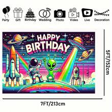 2-In-1, Astronaut & Alien Birthday Pattern Background Fabric Banner, Polyester Fiber Backdrop, Multipurpose Tapestry Party Decor, Photography Studio Props, Suitable For Classroom, Office Celebration Events And Various Occasions