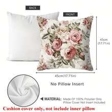 1 bucată Husă de pernă cu trandafiri florali vintage - catifea piersică cu design elegant de trandafiri roz și frunze verzi, potrivită pentru decorarea fermei în camera de zi, canapea sau balcon - se poate spăla la mașină, cu fermoar, 45 cm/17,7 inchi - husă de pernă vintage, husă de pernă decorativă, tavă de pernă, fără pernă