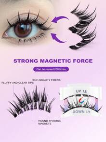 MAGEFY 3对/套可重复使用的磁性假睫毛，打造自然妆效，包含1个专业睫毛夹+眉毛修剪器+双头眉刷，无需胶水，易于佩戴和卸除。 - 尖尾漫畫款 - 查看 7