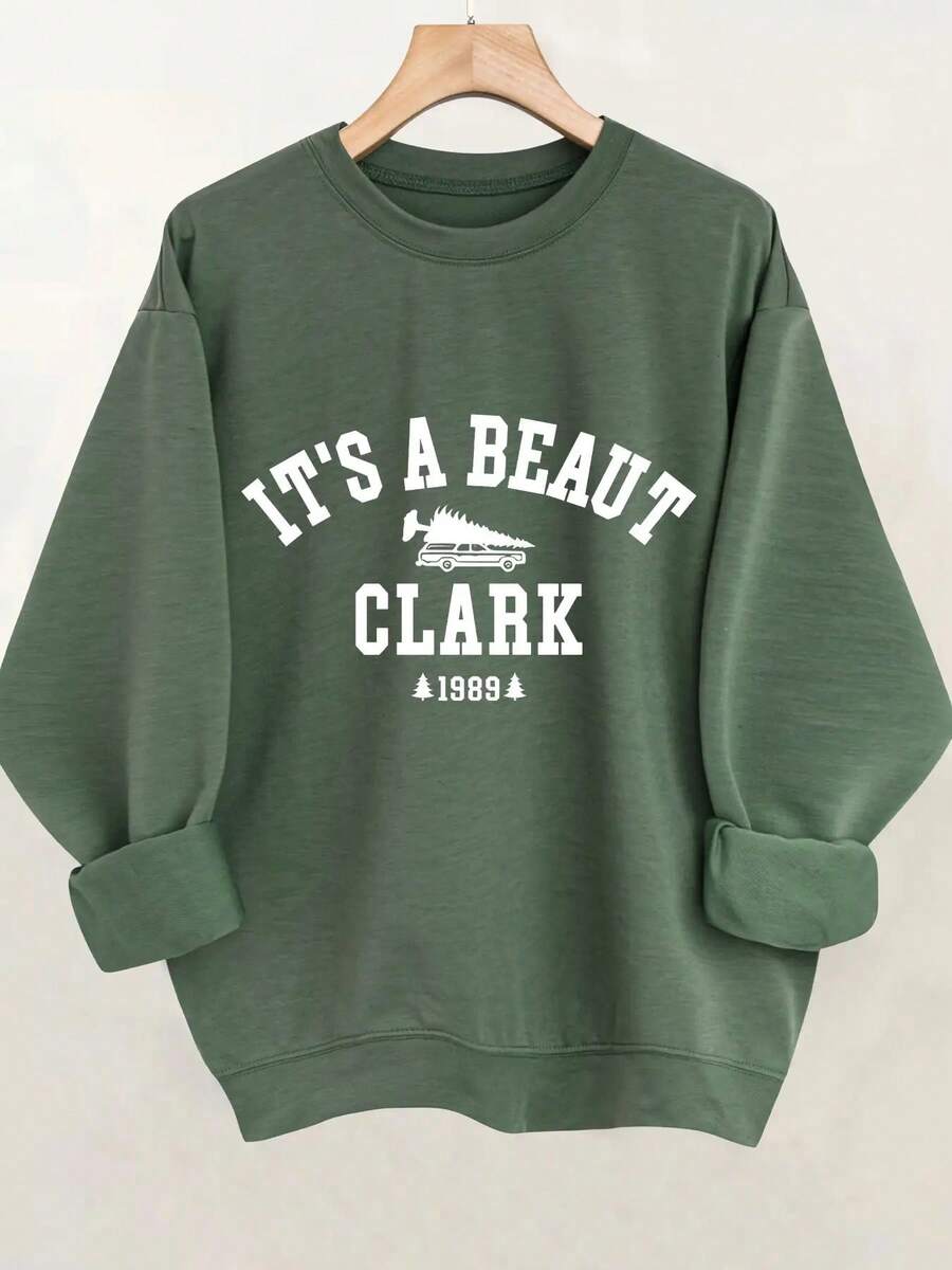 [Vintage Christmas Sweatshirt] Women's Christmas Casual Women's Green Round Long Sleeve Sweatshirt - IT'S A BEAUTY CLARK 1989 Vintage Christmas Graphic - Cozy Holiday Sweater - Maroon Crewneck Pullover For Christmas Party Outfit, Year-Round Casual Wear, Festive Clothing, Playful Design, Comfortable Fit, Seasonal Fashion, Retro Design, Soft Material, Printed Top, Holiday Shoppers