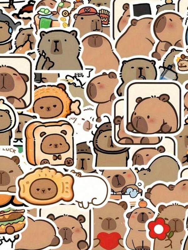 50/100pcs Cute Capybara PVC Sticker Set, Suitable For Laptop, Notebook, Skateboard And Guitar Decoration, Assorted Colorful Disposable Stickers, Suitable For Christmas, Back To School, Daily Use