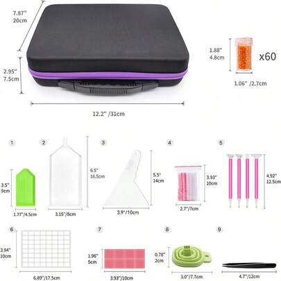 Caja de almacenamiento para pintura de diamantes DIY, caja de almacenamiento de lienzo impreso actualizada, caja de almacenamiento de 30/60/120/240 rejillas para cuentas a prueba de golpes y suministros de arte, contenedor portátil para joyas con herramientas, juego multifuncional de manualidades y suministros de costura